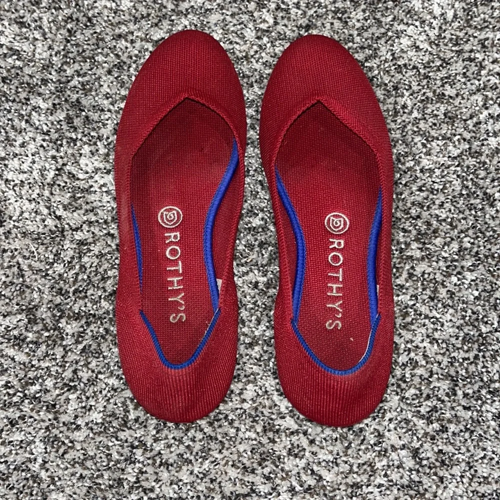 Rothy's Red Knit Ballet Flats with Blue Trim - Picture 2 of 10